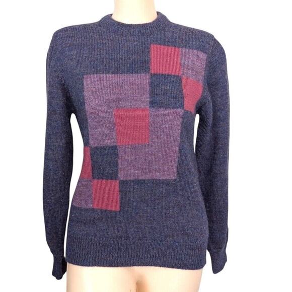 VTG Colorblock Knit Sweater Virgin Wool Women Small Preppy Old Money Academia - Picture 1 of 6
